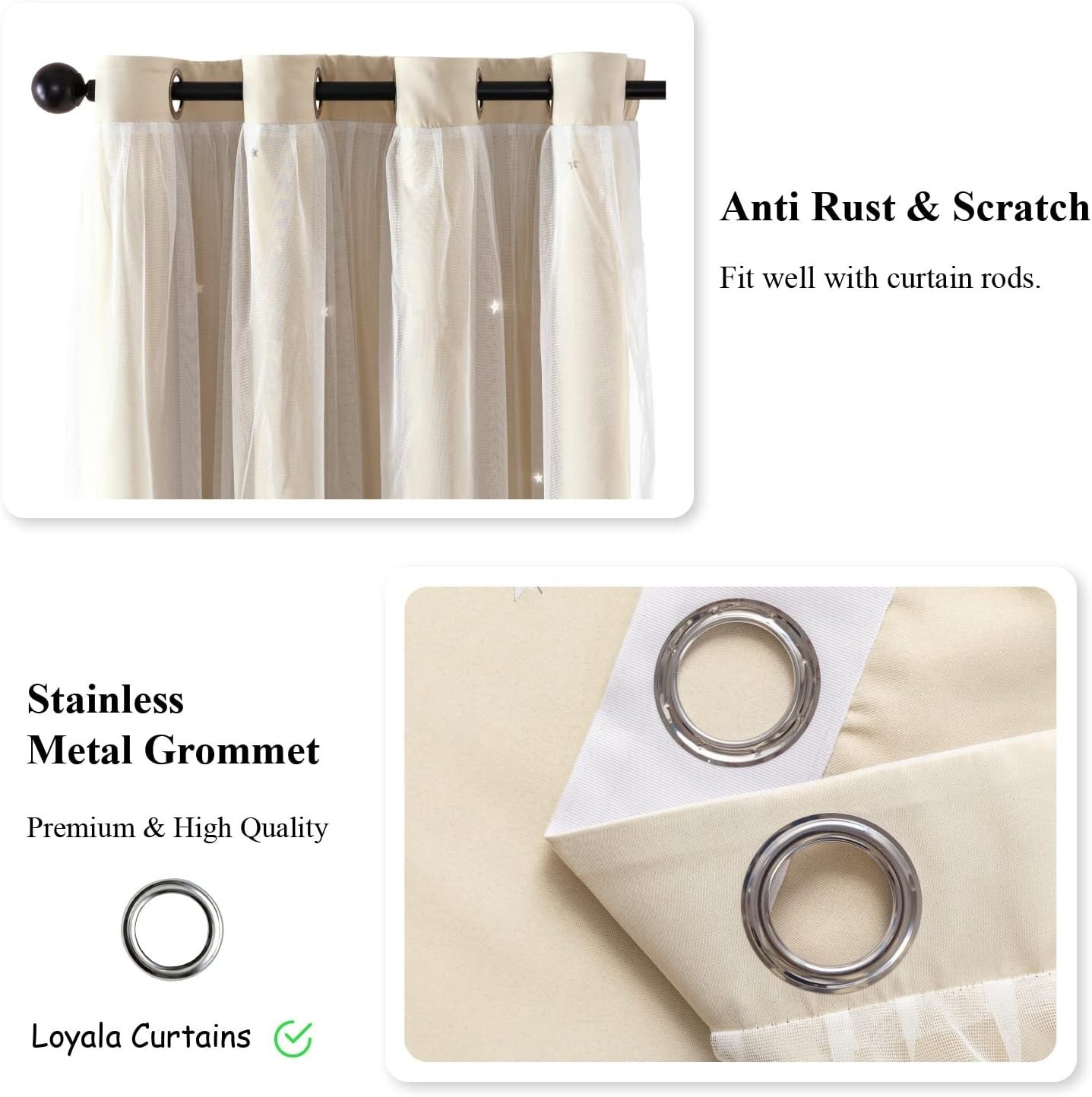Energy-Saving Blackout Curtains with Star Design for Dreamy Kids’ Spaces – Beige