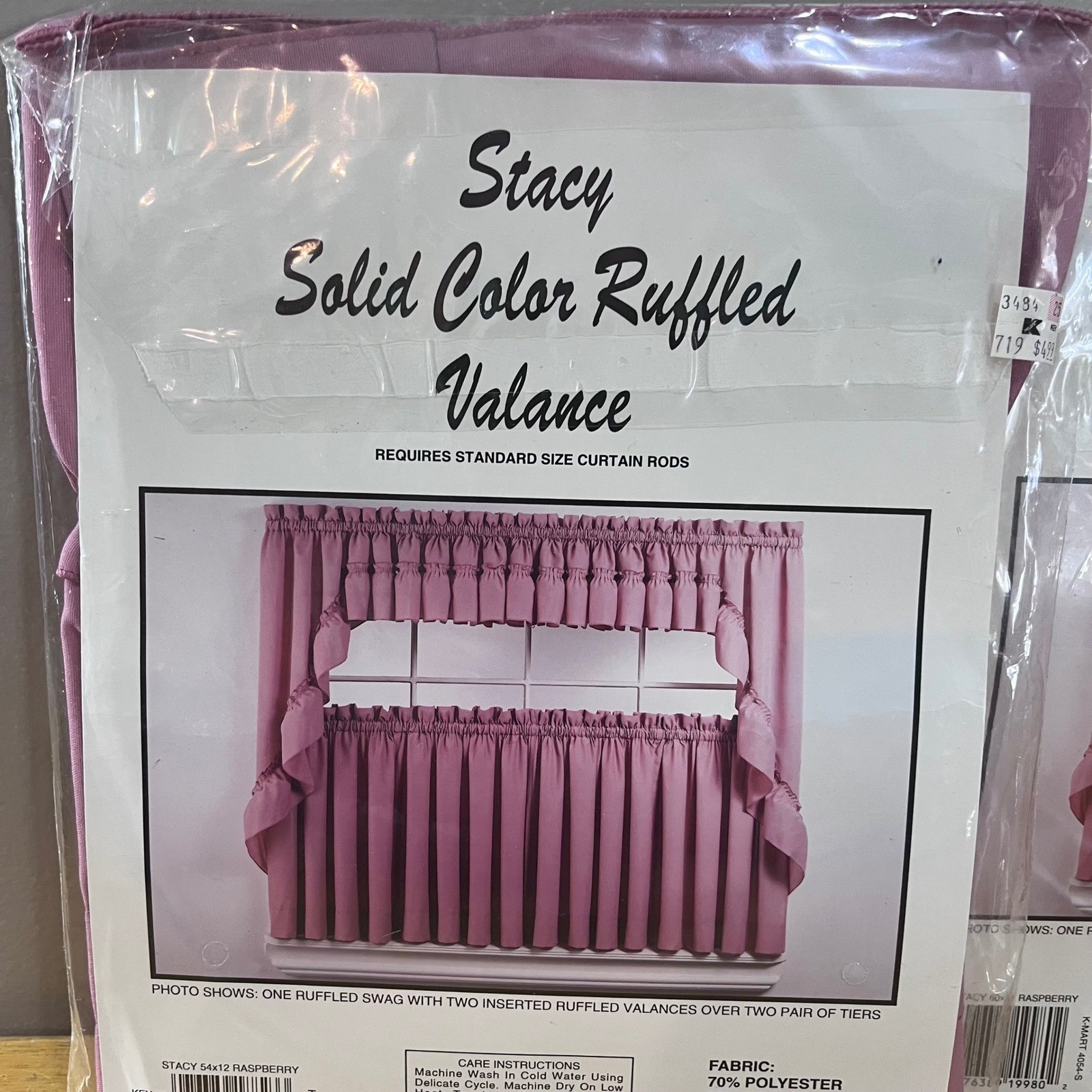 Vtg Stacy Ruffled Swag & Valance Set Raspberry Pink Cottagecore Kmart USA NEW