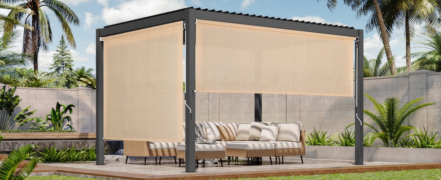 Outdoor Roller Shades 6′ W x 8 L (72″ W x 96″ H), Cordless Patio Shades Roll Up