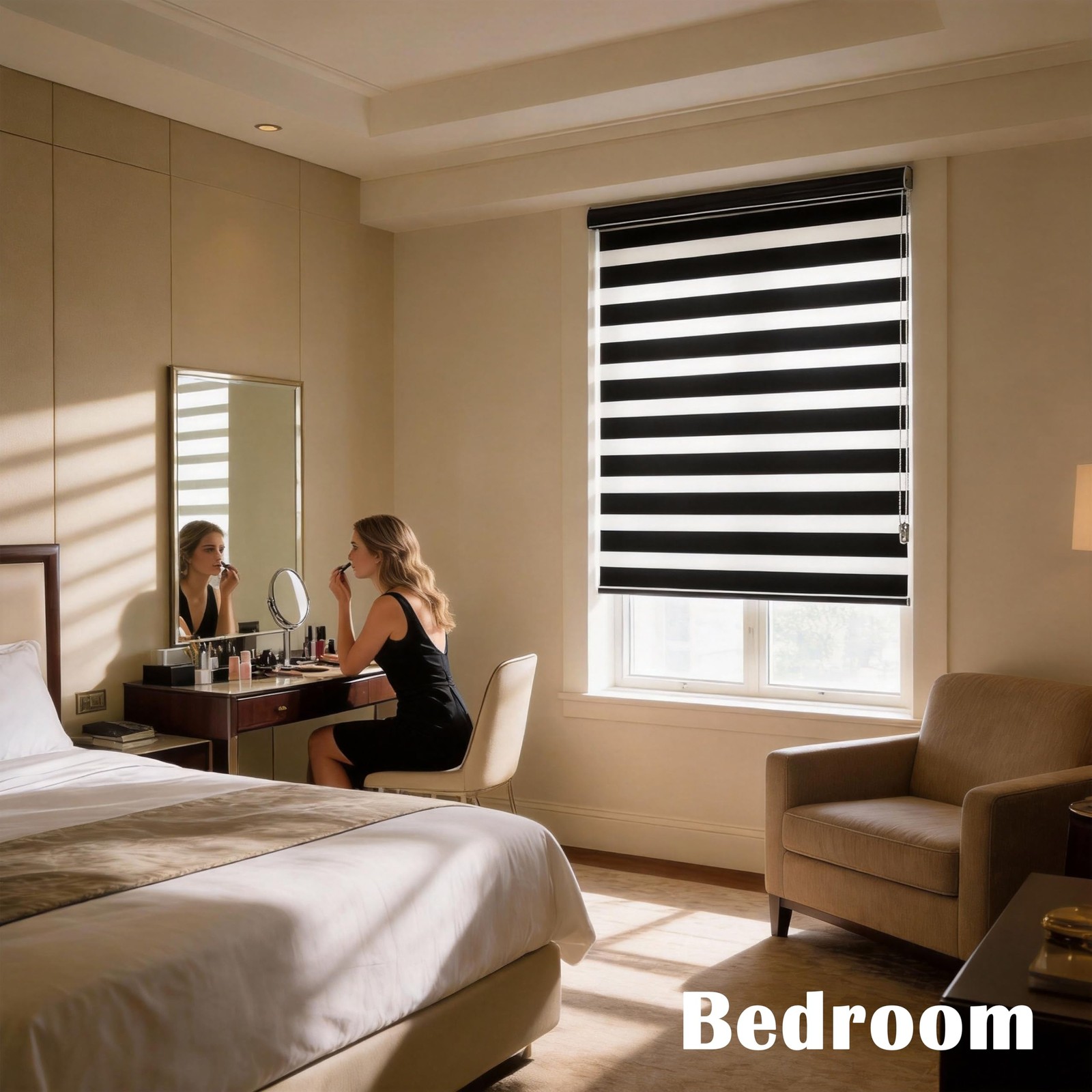 Jiangpin Textile Blackout Zebra Blinds Dual Layer Free-Stop Room Darkening
