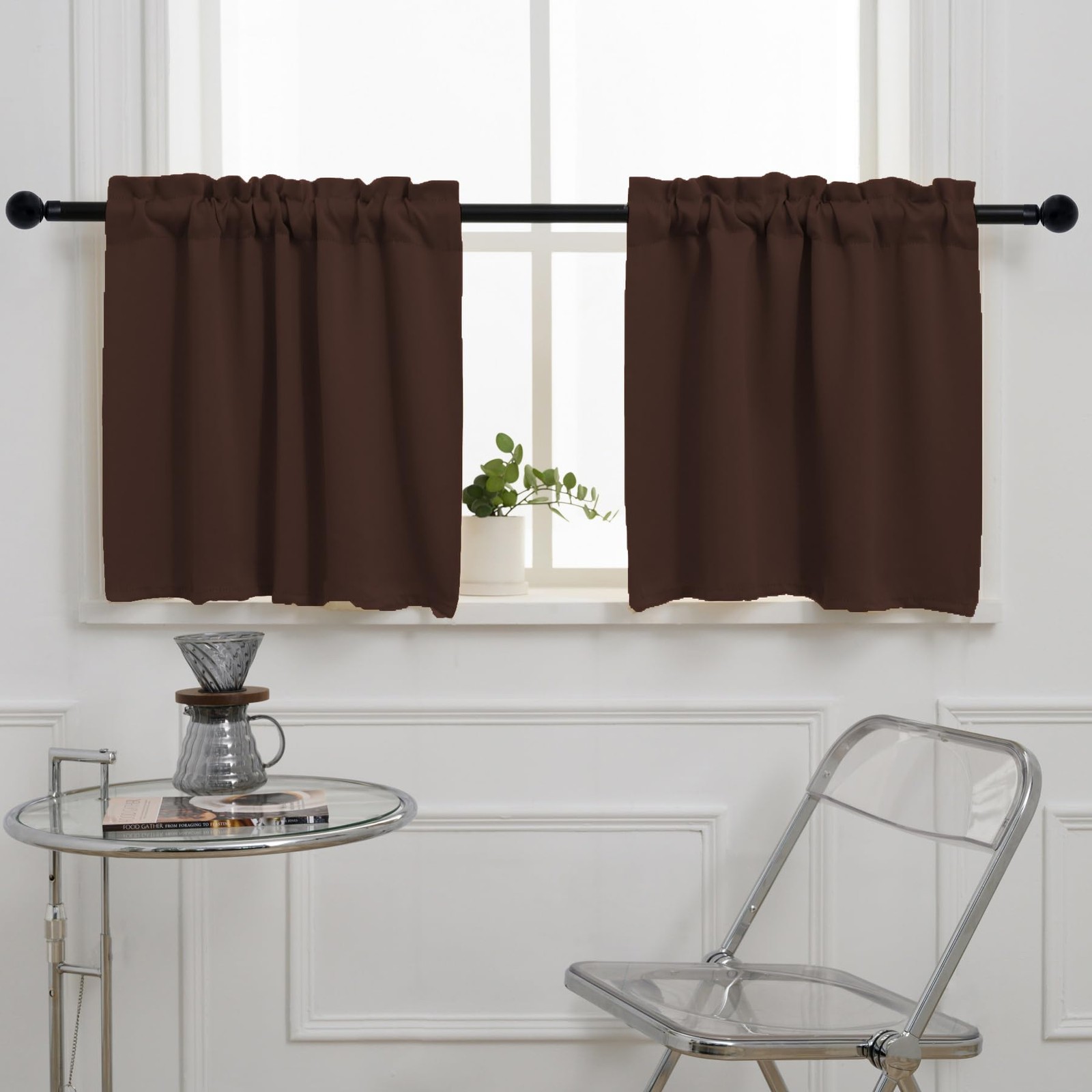 Cafe Curtain (Half Window Curtain) 24 Inches 30″W x 24″L Chocolate Brown