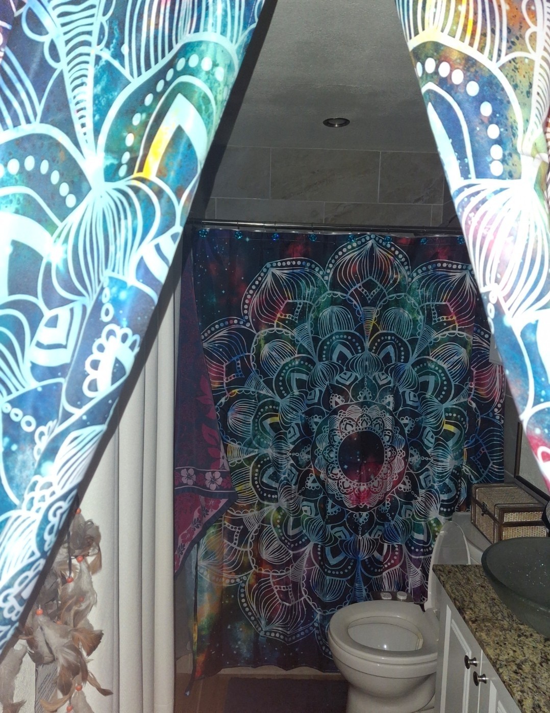 Modern Multicolor Mandala Pattern Curtain Panels w/ matching shower curtain