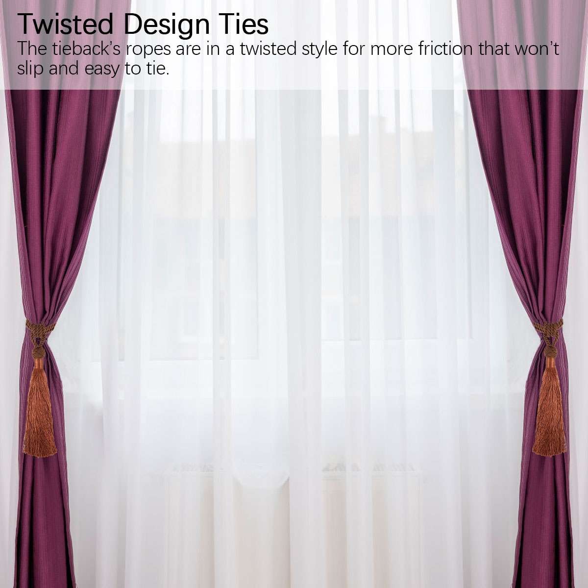 2/4Pcs Curtain Tiebacks Handmade Decorative Curtain Holdbacks Rope with Tassel