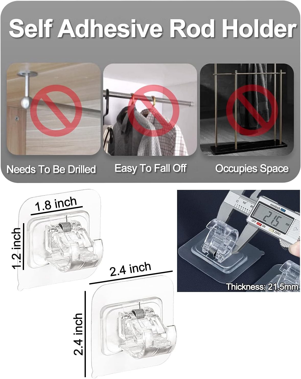 Curtain Rod Bracket No Drilling 16pcs, Self Adhesive Nail Free Curtain Rod Wa…
