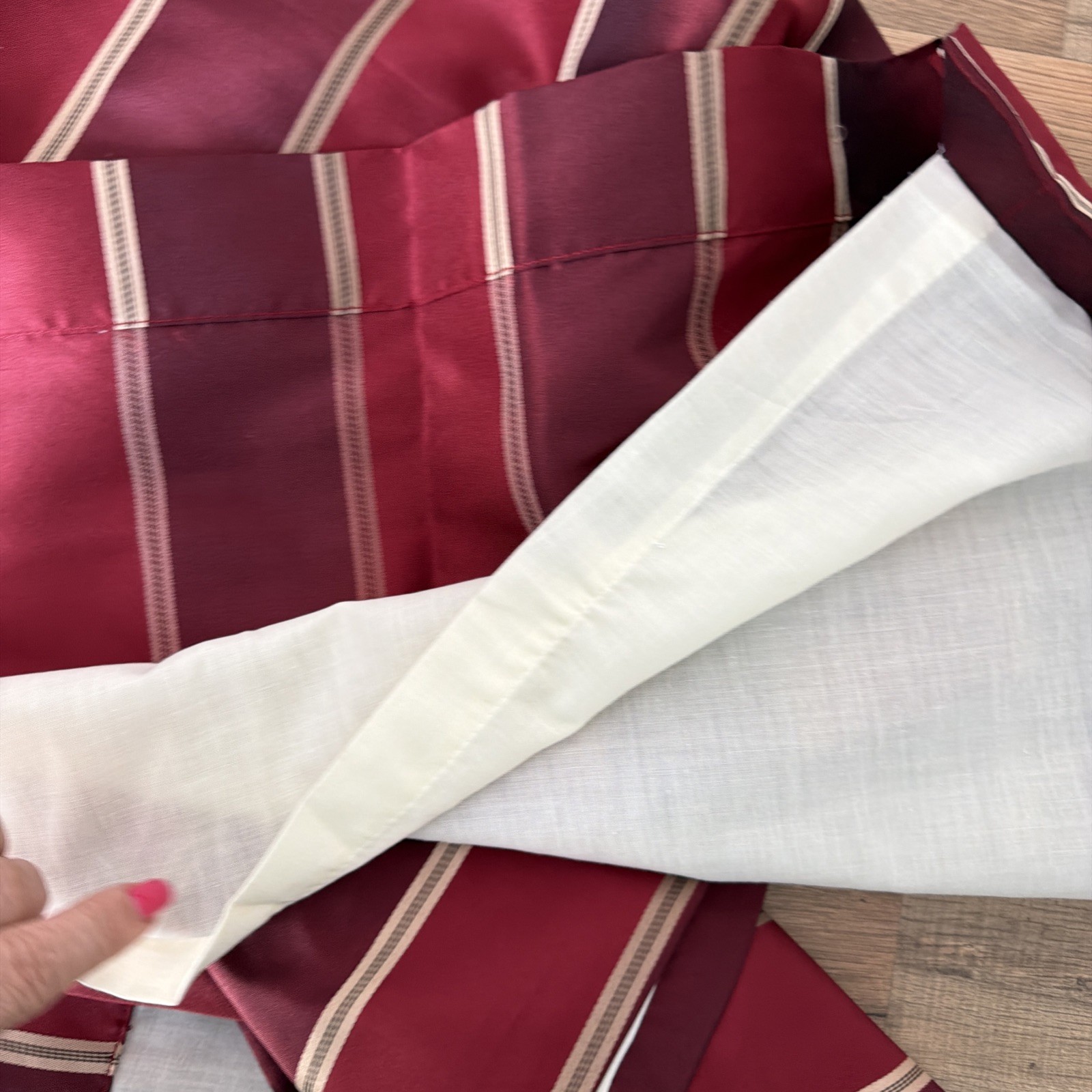 World Market Lot 2 Curtain Panels 54” X 84 Bronze Grommet Red Gold Stripe Lined