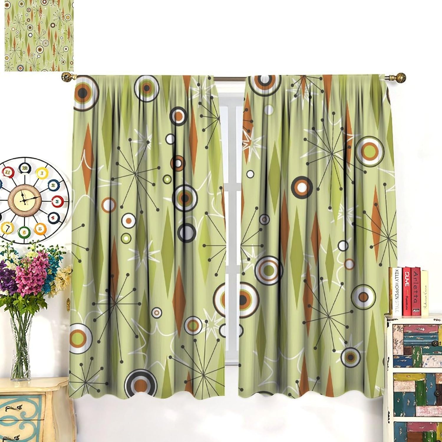 Mid Century Curtains Modern Colorful Abstract Geometric Drop Shapes Window Drape