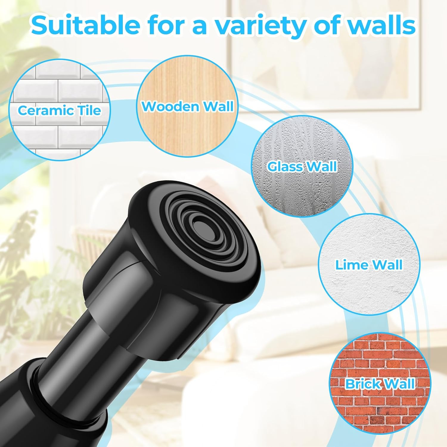 4Pcs Black Tension Rod 16.5 to 28 Inch, Adjustable Tension Curtain Rod Spring Cu