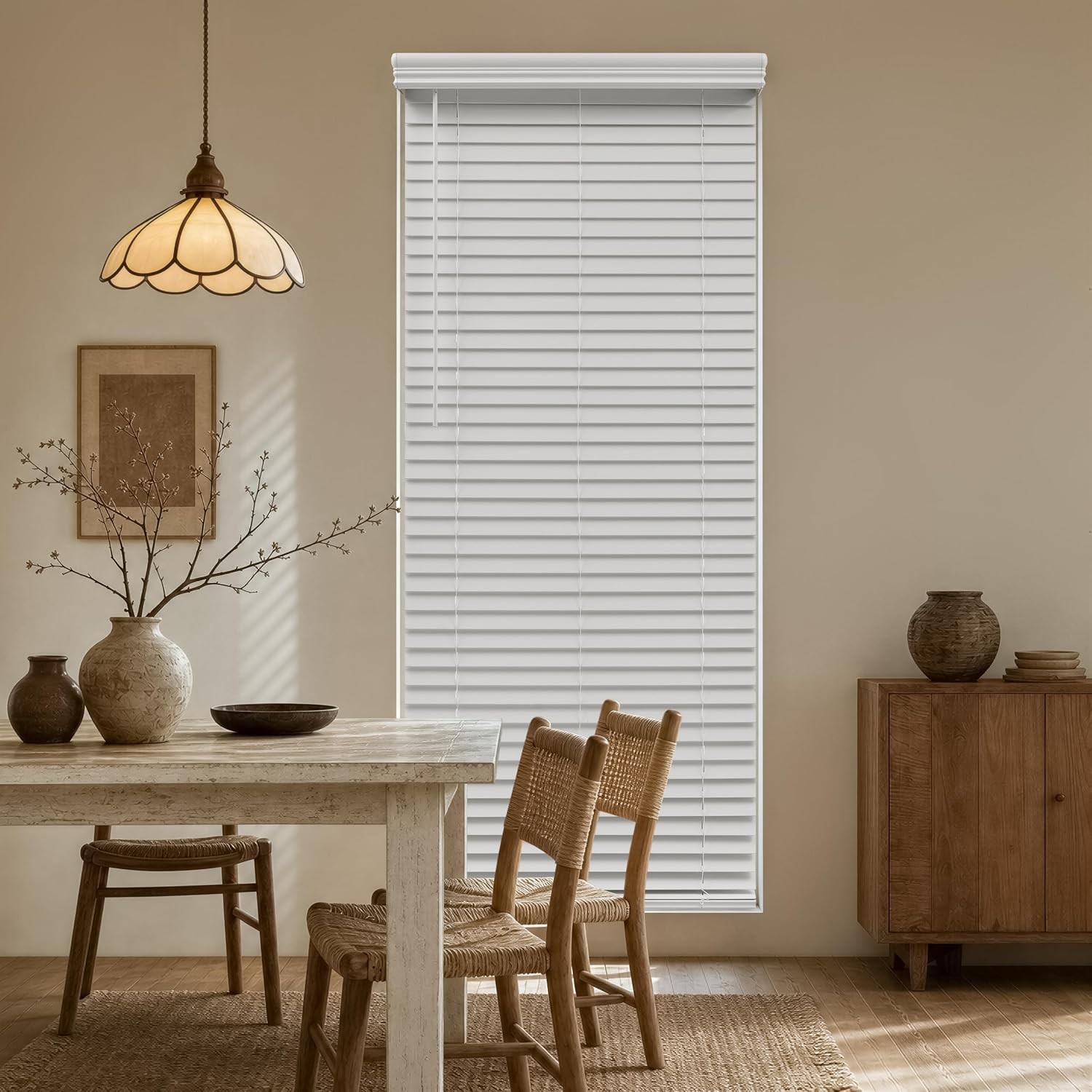 2 Inch Cordless Faux Wood White Blinds for Indoor Windows, 46″ W x 72″ H,