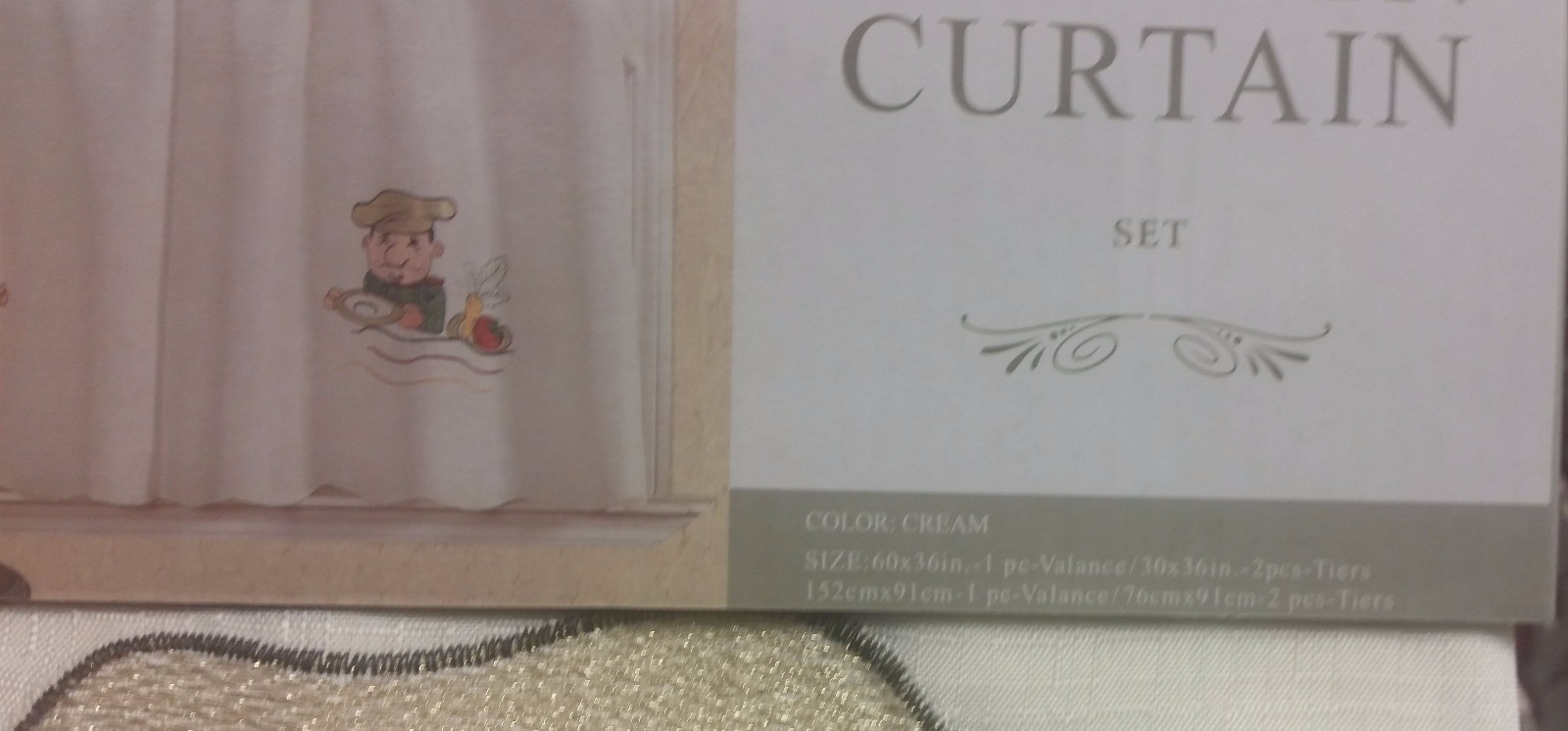 3 pc. Embroidery Curtains Set: 2 Tiers & Swag, FAT CHEF W/ SOUP PLATE, Mys