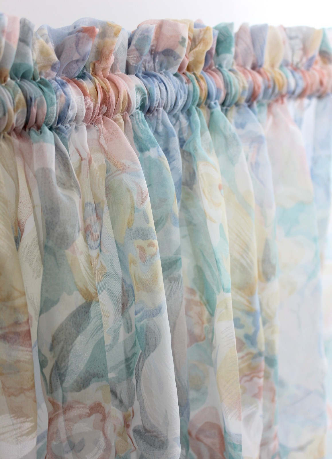 Vtg 80s Palm Beach Pastel Curtains Abstract Floral Semi-Sheer Panels 59×84 Pair