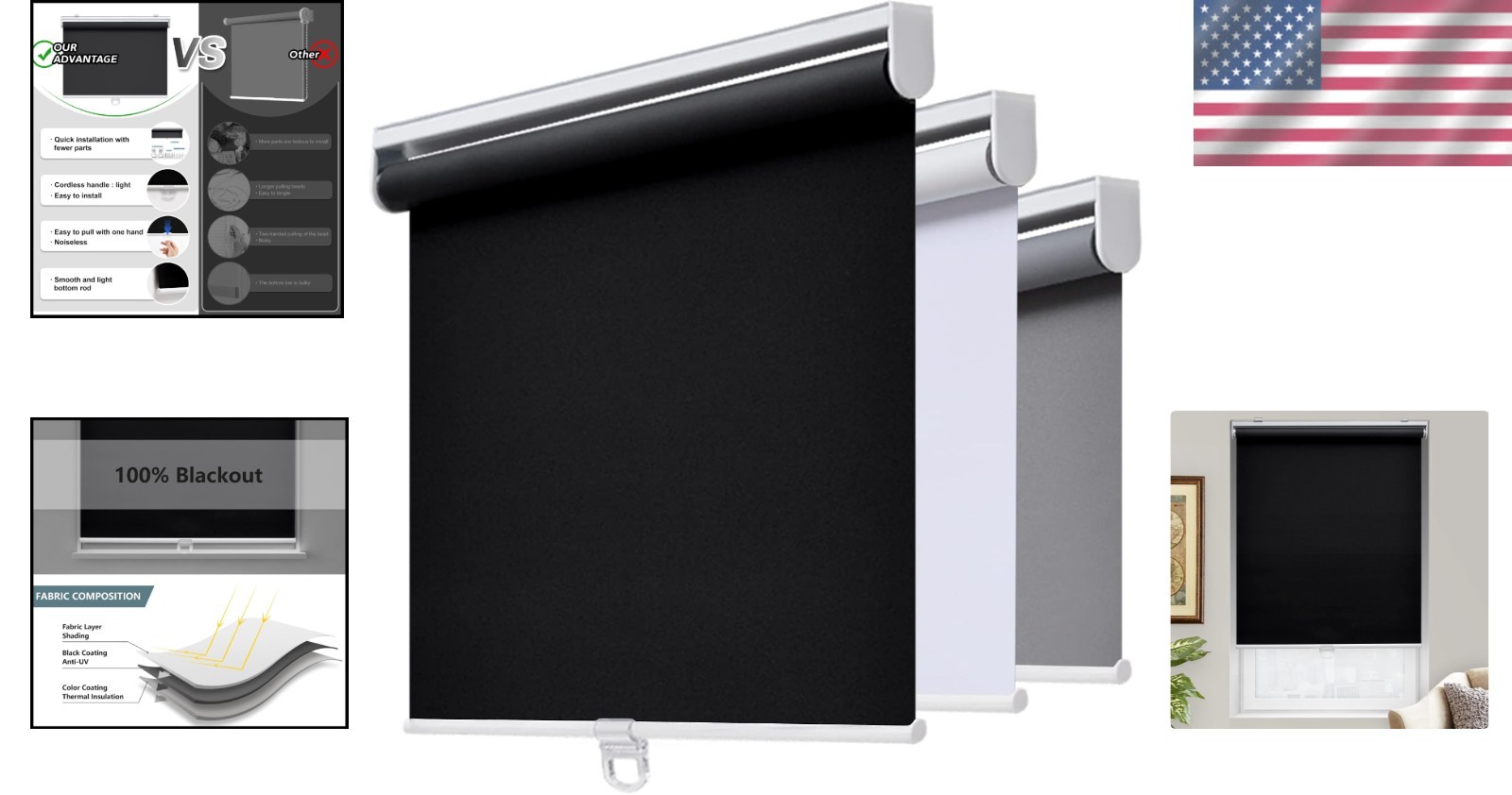 Thermal Insulated Cordless Roller Blinds – 30″ x 72″ With Elegant Black Design**