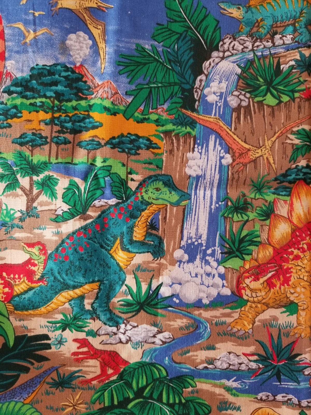 Dinosaur Print Single Childrens Curtain Or Wall Hanging Bright Colors Many Dinos