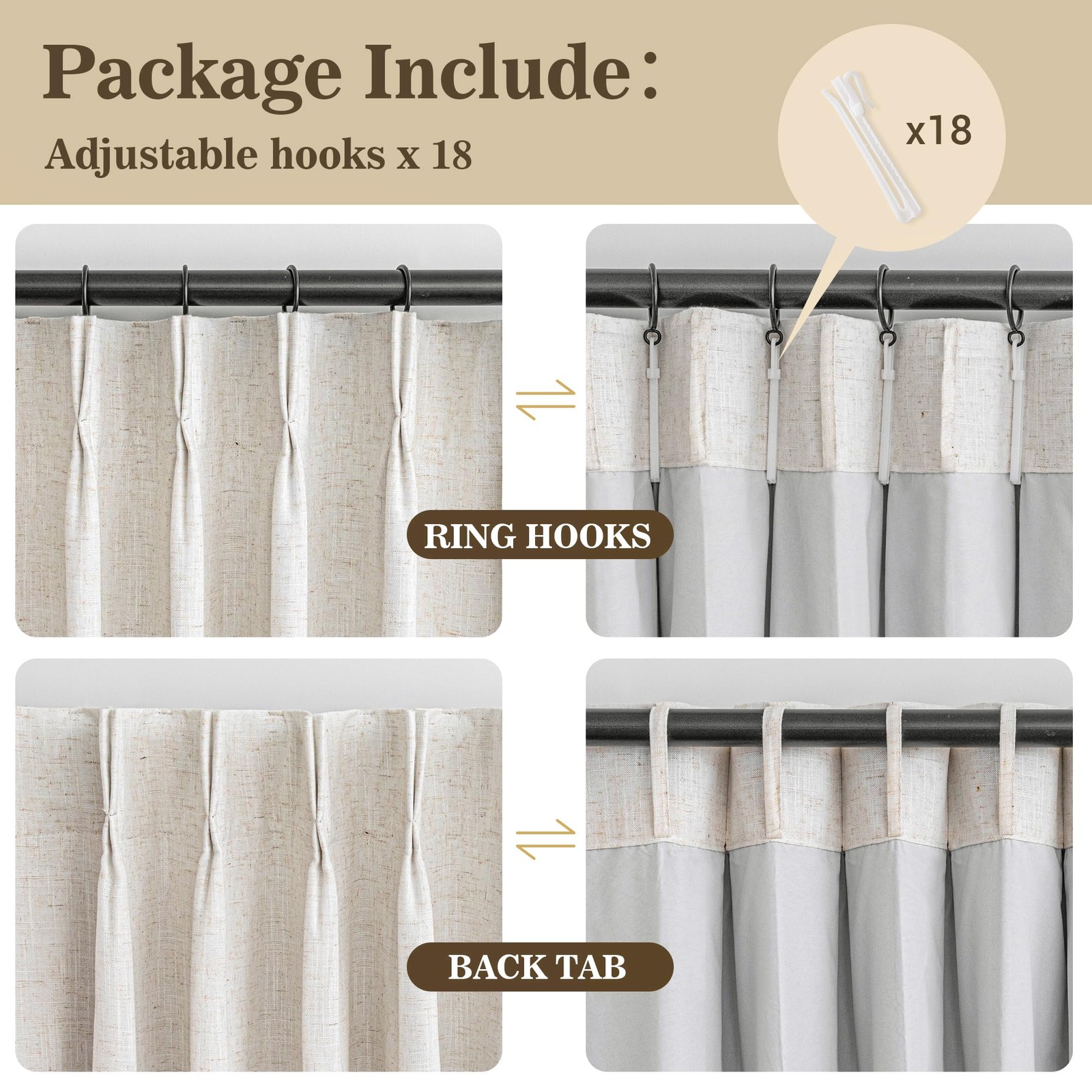 Linen Pinch Pleated Blackout Curtains 96 inches Long Linen 100% Room Darkenin…