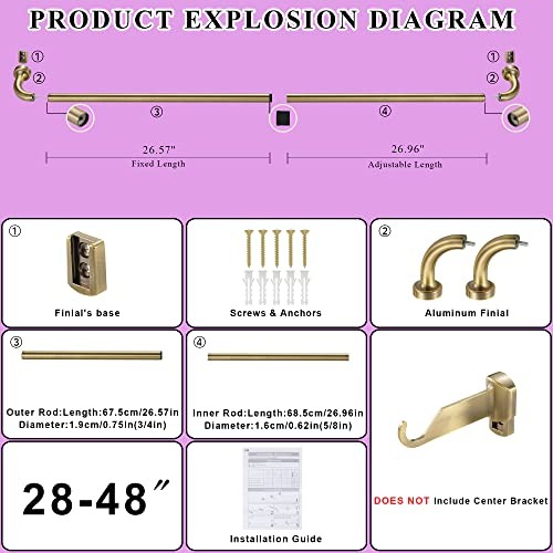 Disc Curtain Rods, 28-48 Inches Window Curtain 28-48-inch Antique Bronze
