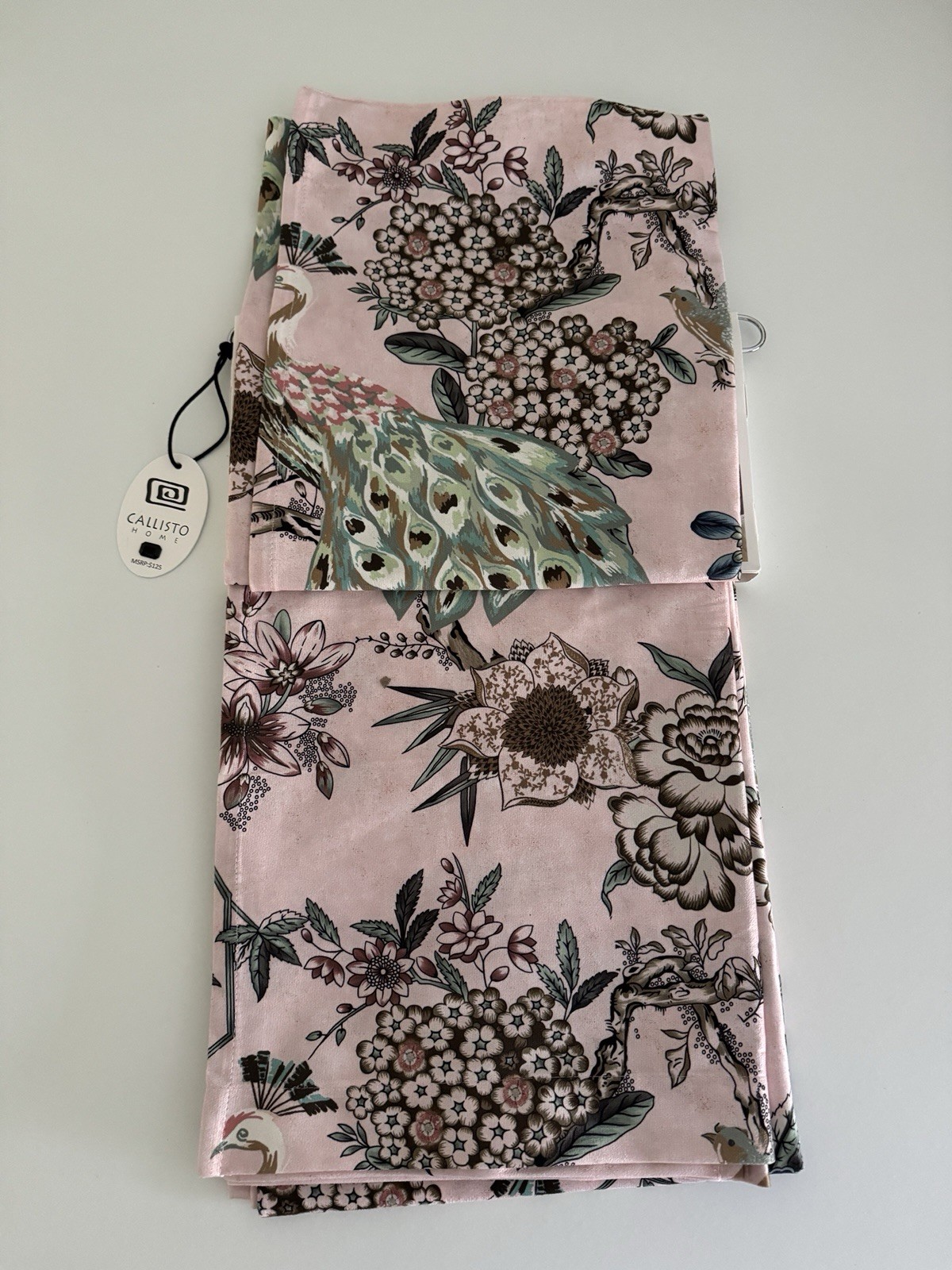 CALLISTO Window Curtains 2 Panels 38” X 84″ Peacock Birds Drapers Back Top Blush