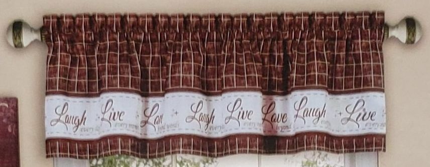 1 pc, just one Decorative Valance (58″ x 14″) LIVE LAUGH LOVE, Burgundy by Achim