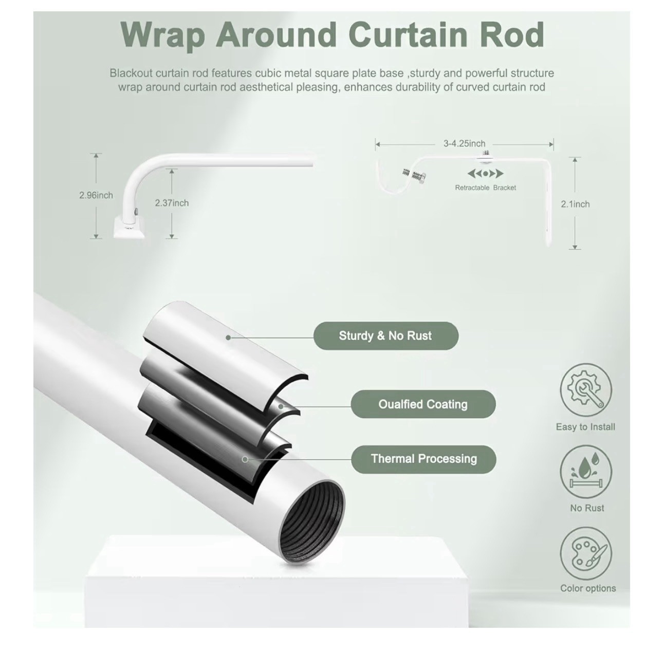 Hei!Dear Blackout Curtain Rod for Windows 48 to 84 inch (4-7Ft), Wrap Around 5/8