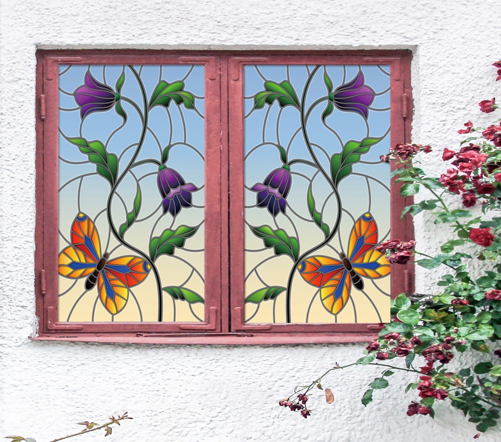 3D Flower Butterfly A366 Window Film Print Sticker Cling Stained Glass UV Sinsin