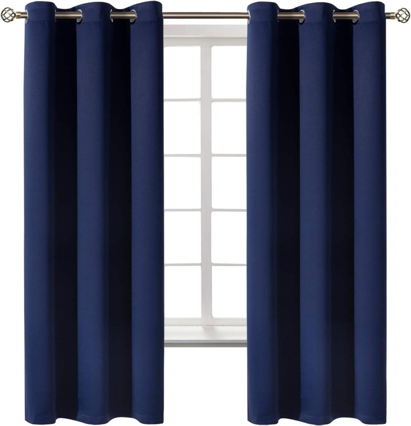 Stylish Navy Blue Blackout Curtains, 63″ Long – Noise Reducing Thermal Drapes