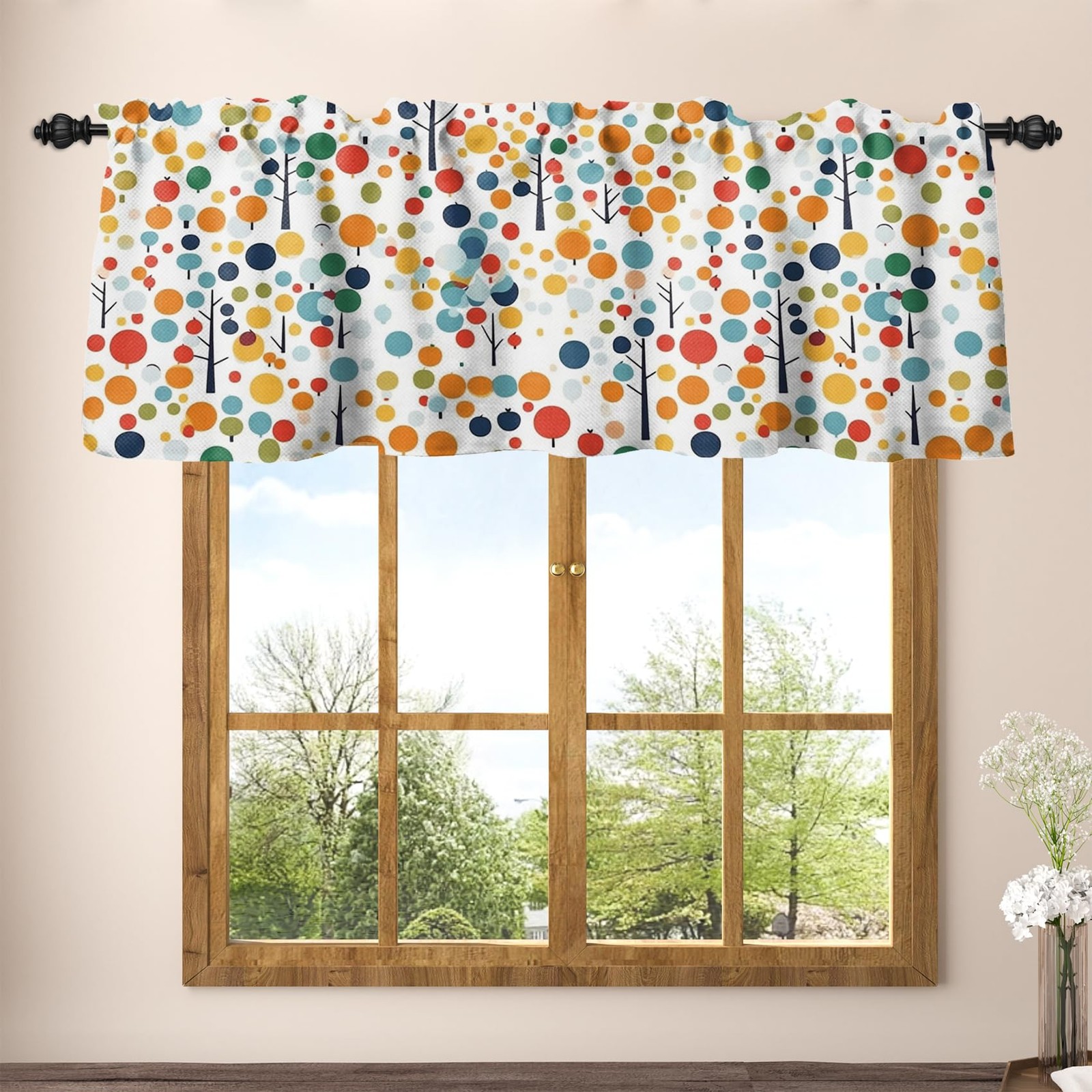 52 x 18 Inch Colorful Dots Valances Window Treatment Farmhouse Decor Abstract…
