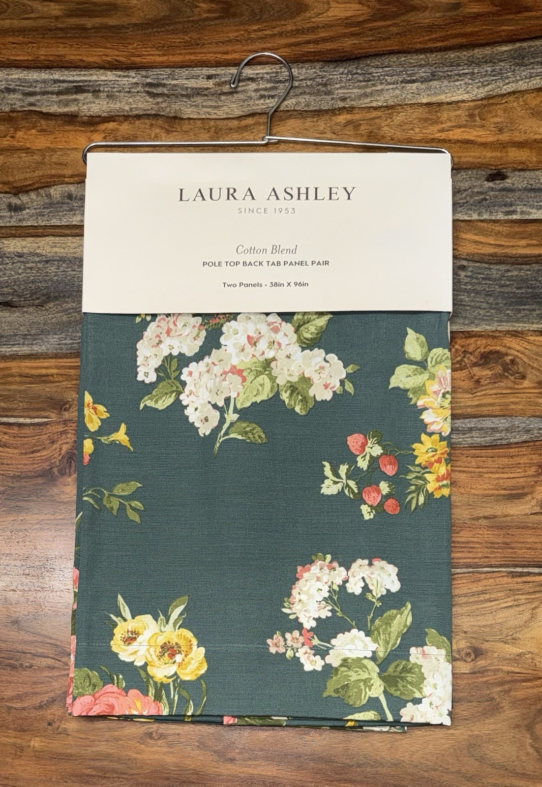 Laura Ashley Rosemore Floral Green Pair Pole Top Back Tab Curtains Panels 38×96