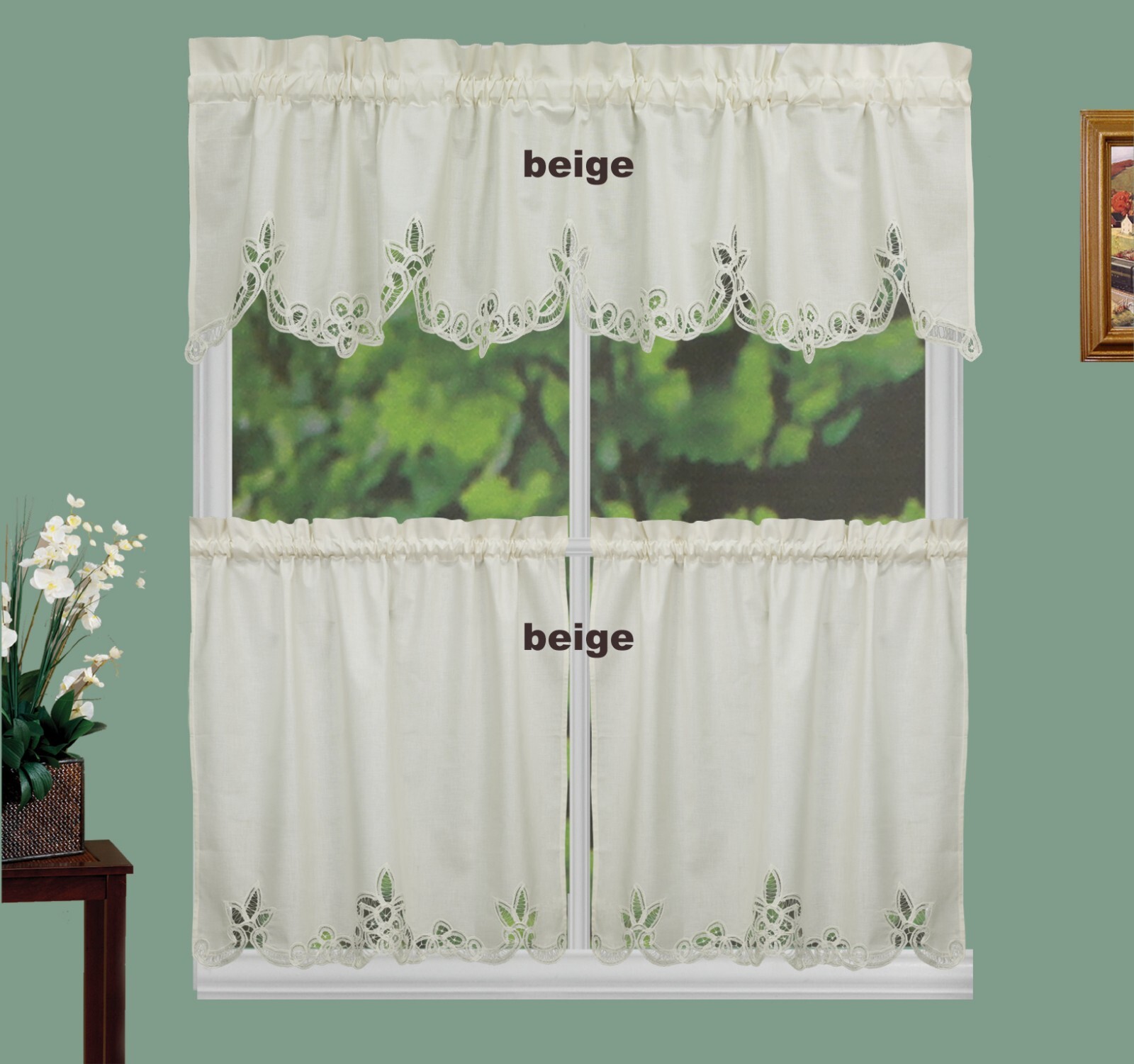 Battenburg Lace Kitchen Curtain Valance Tier ECRU BEIGE Creative Linens