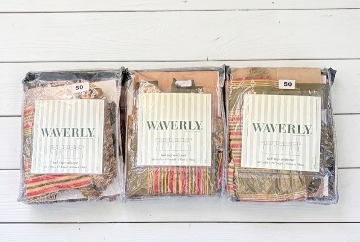Waverly Tab Top Valance 60″ x 15″ Sweetwater Stripe Olive Lot of 3