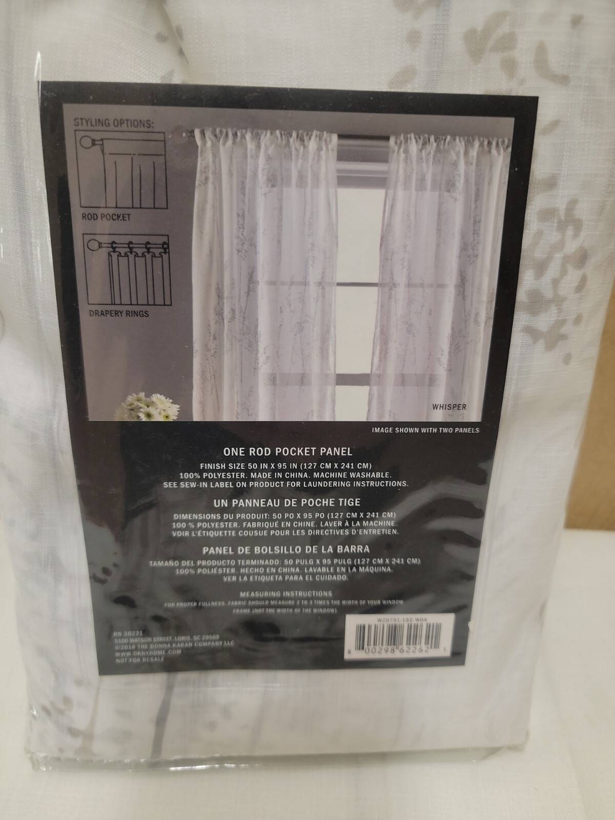 DKNY Single Rod Pocket Panel 50″x95″ Sheer 1.25 in Diameter Rod Paisley