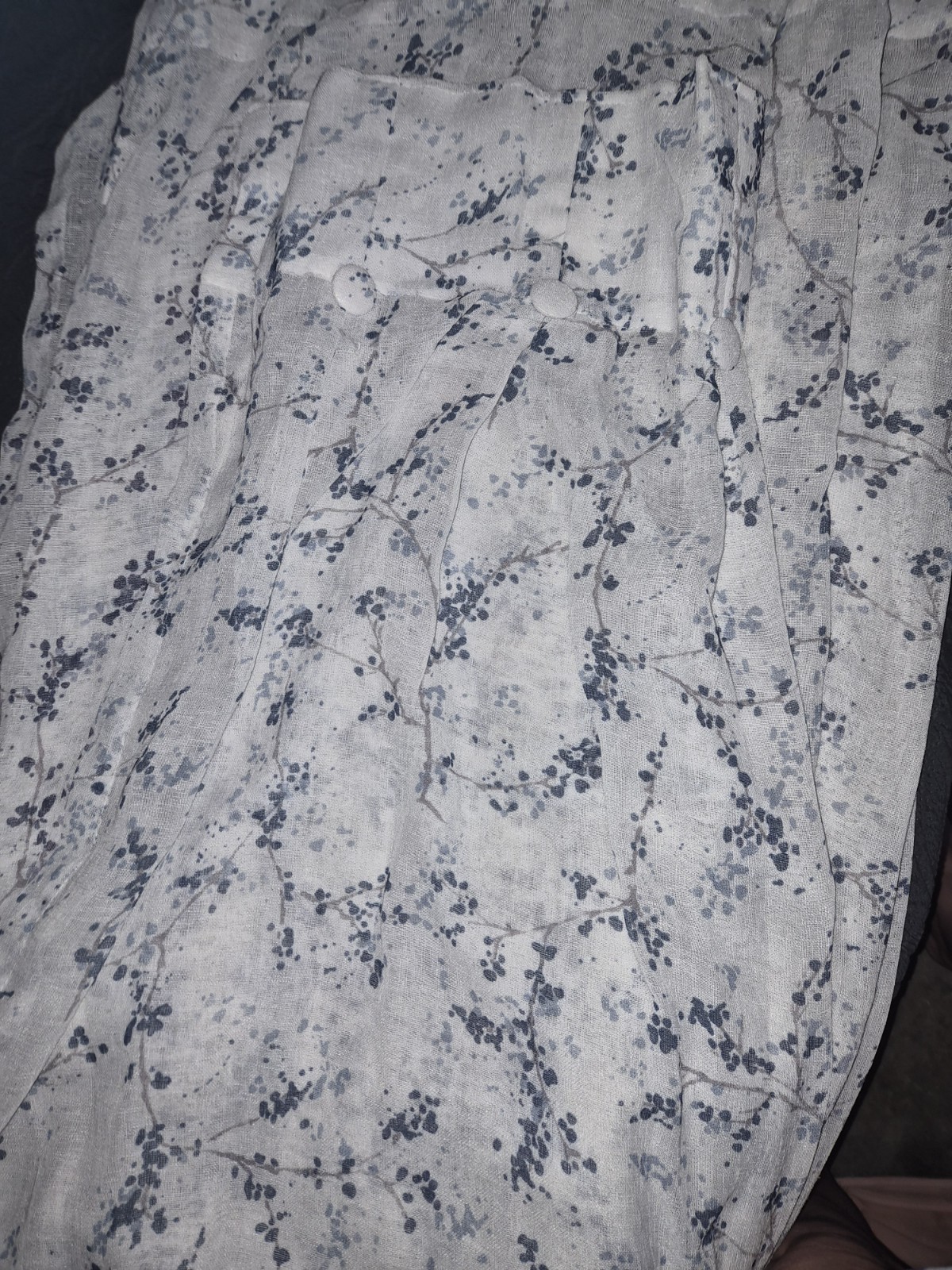 DKNY Promenade Indigo Blue Vines Sheer Curtains 32×84 Inverted Button Pleat Pair