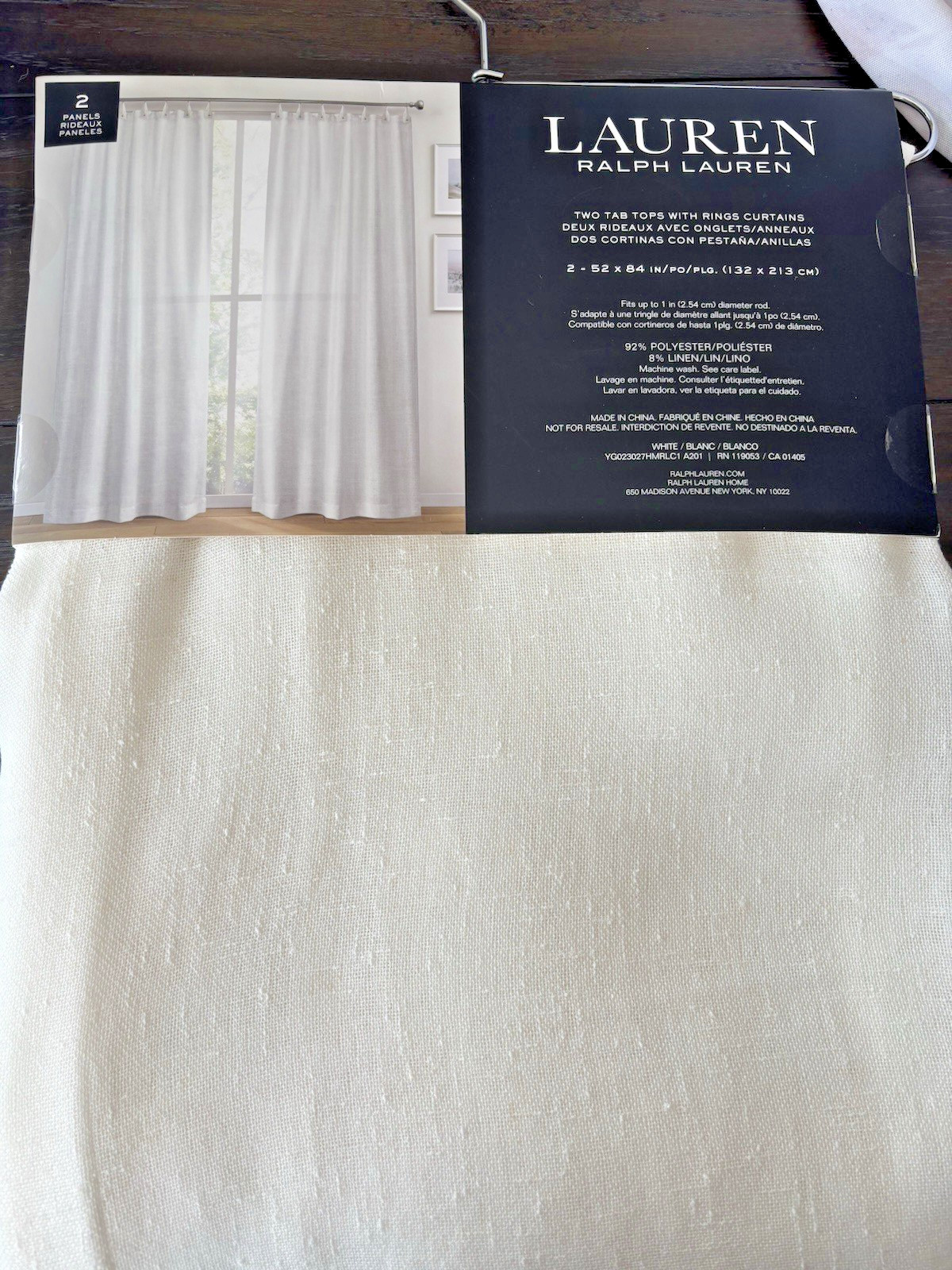Ralph Lauren 2 Pc Window Curtains Panels 52×84 White Top Rings New