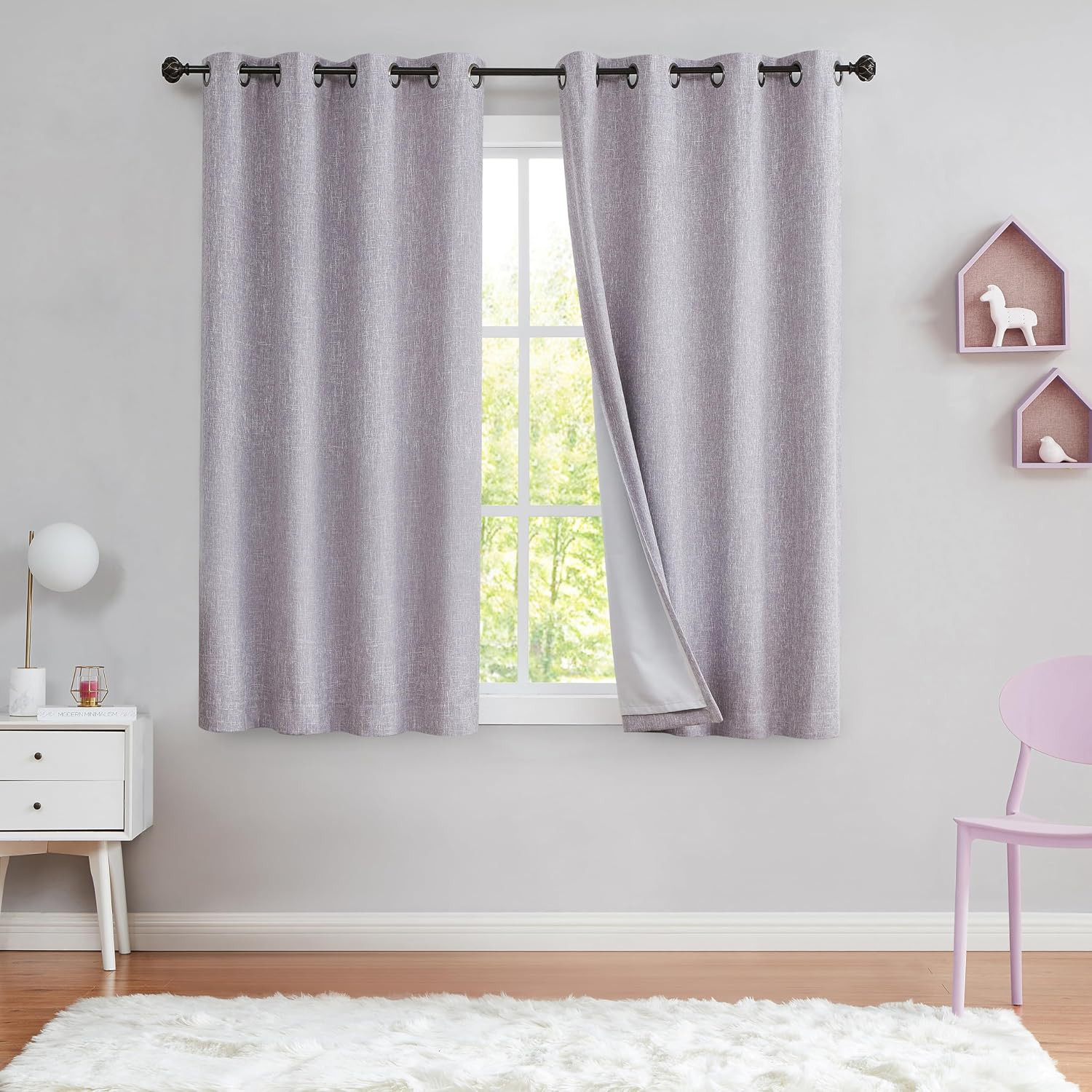 Lavender Solid Full Blackout Curtain Heavy Linen Texture Window Treatment for Be