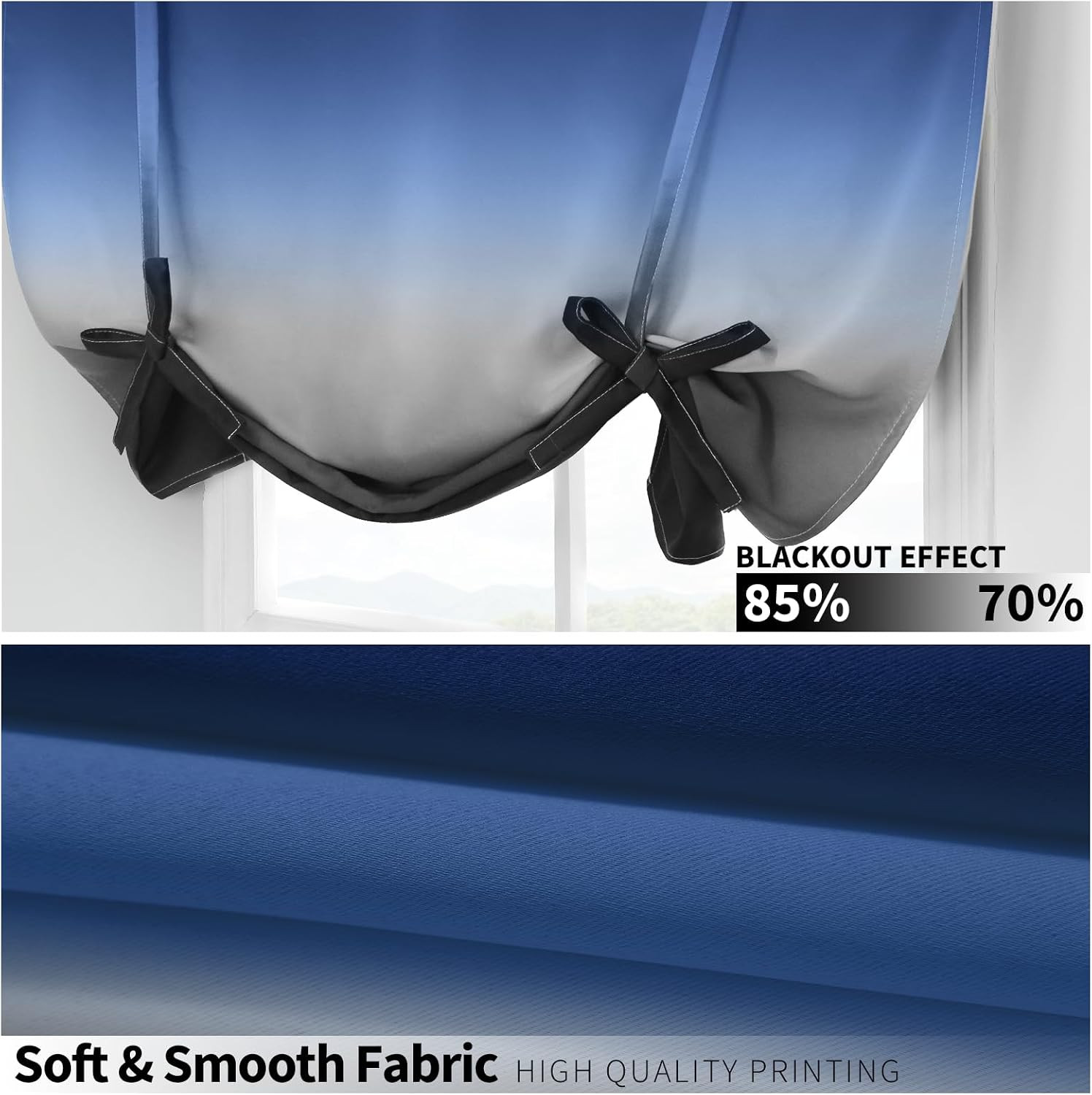 Ombre Room Darkening Tie up Curtains for Kitchen Window Blackout Valance Gradien