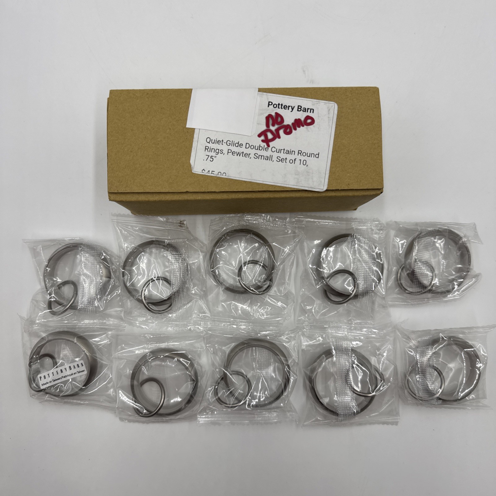 Pottery Barn Quiet-Glide Double Curtain Rings Small 0.75” Set/10 Pewter R4B5K