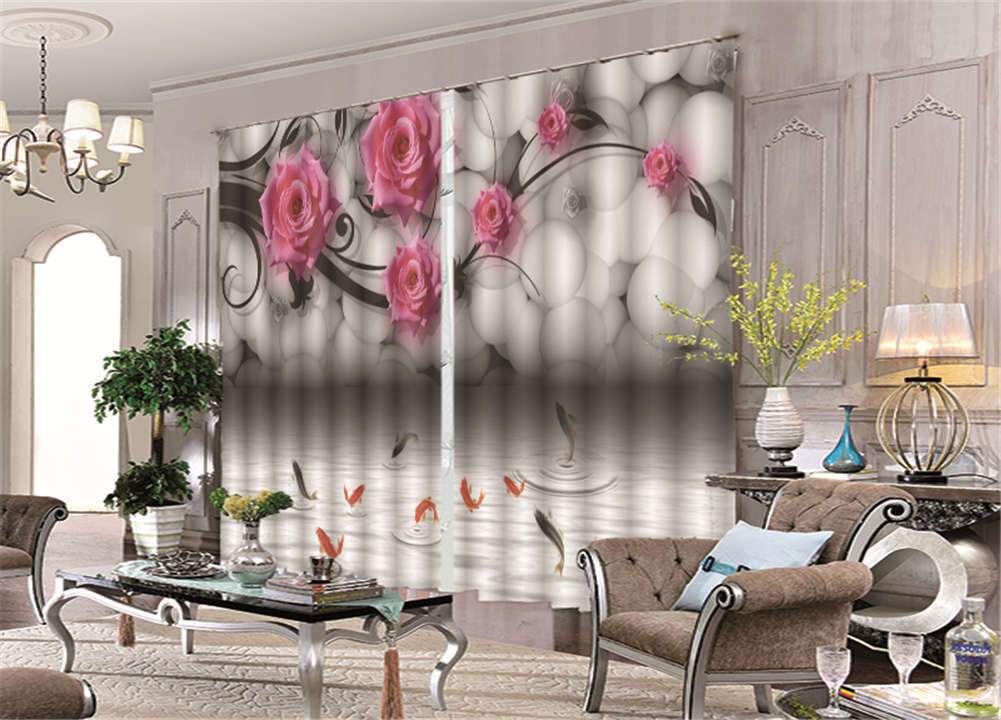 Many Leaping Carp 3D Curtain Blockout Photo Printing Curtains Drape Fabric