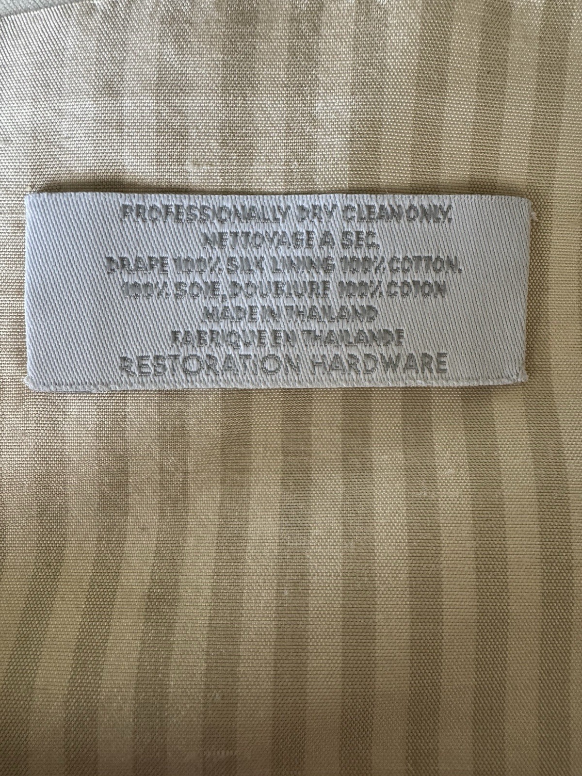 Restoration Hardware Curtain THAI SILK Stripe Set (2) Drapes Sand Ivory 106 X 50