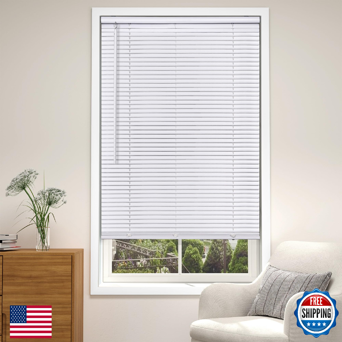 LazBlinds Cordless White 1″ Room Darkening Vinyl Mini Blinds 35″ W X 64″ H Horiz
