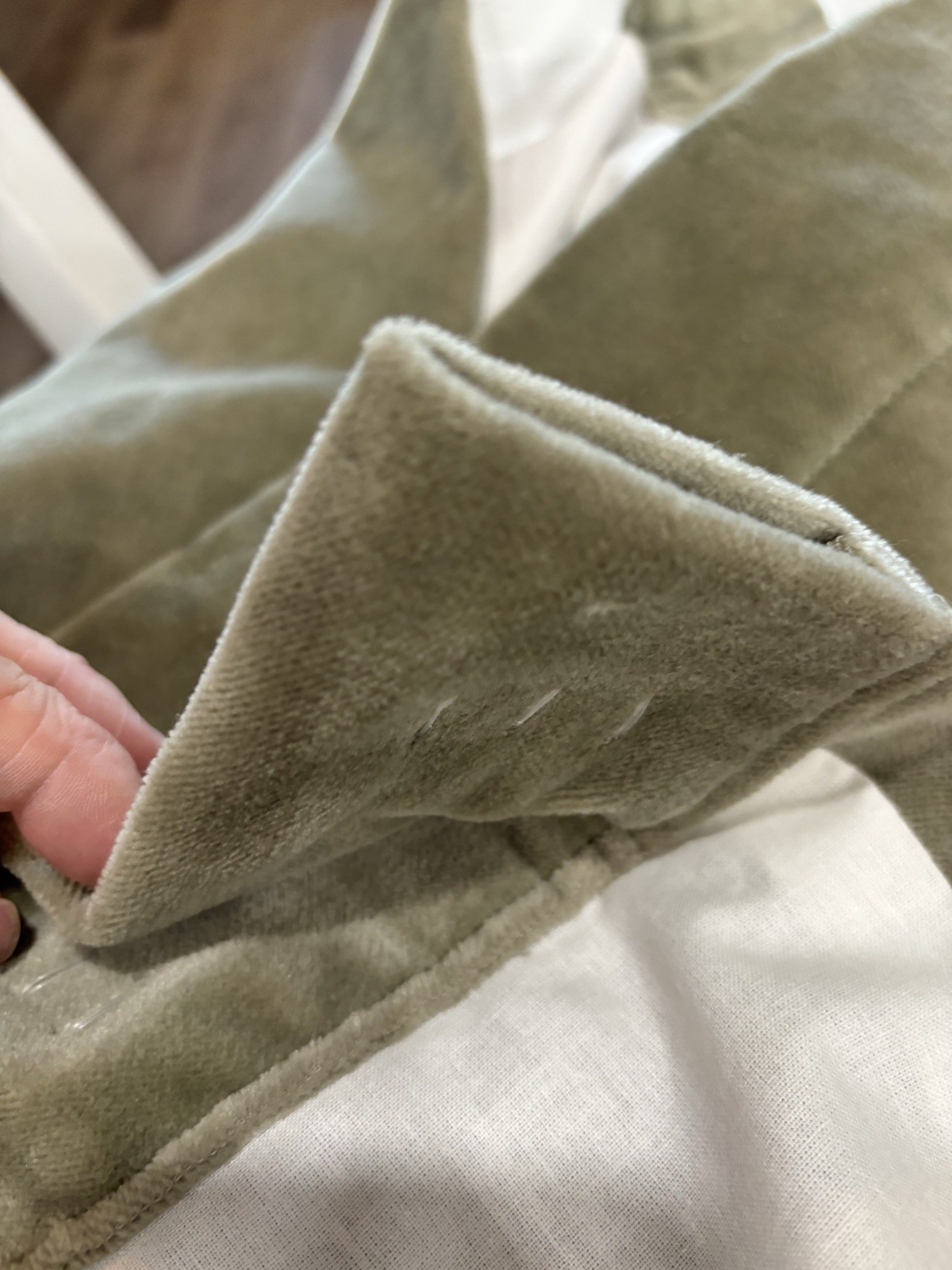 Vtg POTTERY BARN Set Of 2 Green VELVET TWILL Curtain Panels Heavyweight 50”X96”