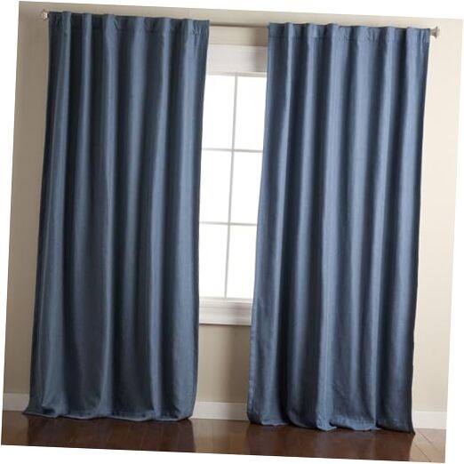 Davos Solid Linen Texture Indoor Curtains, 50″W x 108″L (Pack of 2) Navy Blue
