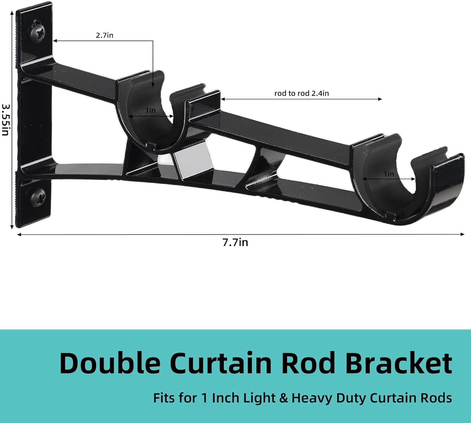 1 Inch Double Curtain Rod Bracket Heavy Duty Curtain Rod Hooks for Curtain Rod W