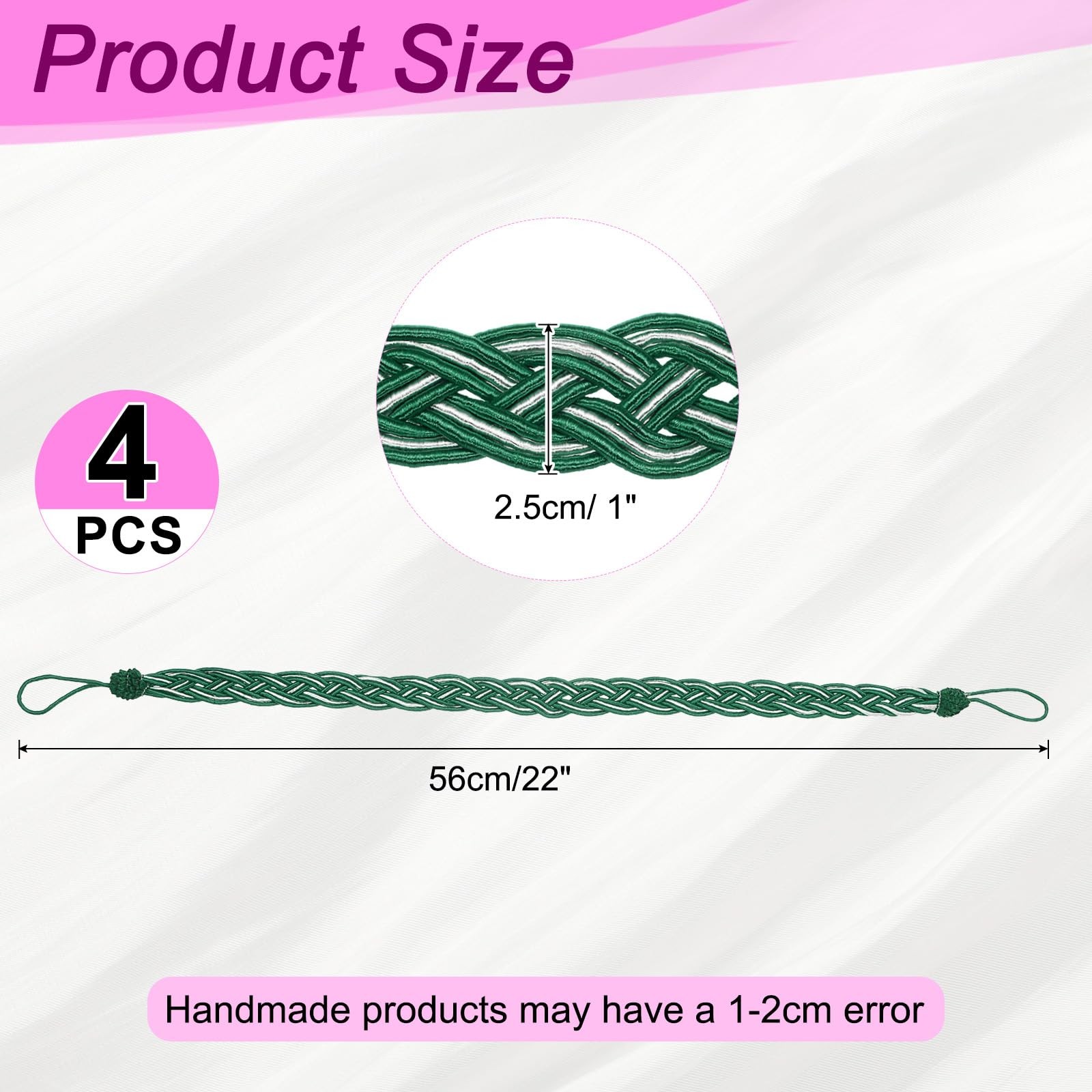 uxcell 4 Pcs Curtain Tiebacks, 60cm/24 Braided Drapery Holdback Dark Green