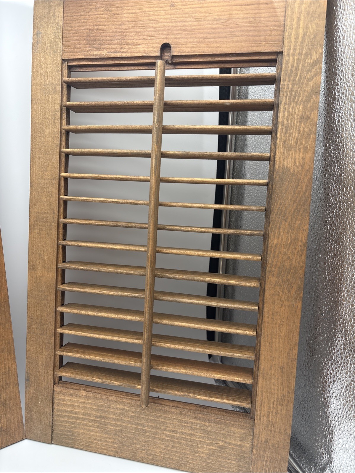 2 OLD Brown Wood Shutter Panels Movable Louver Slats ~ 12” X 20”