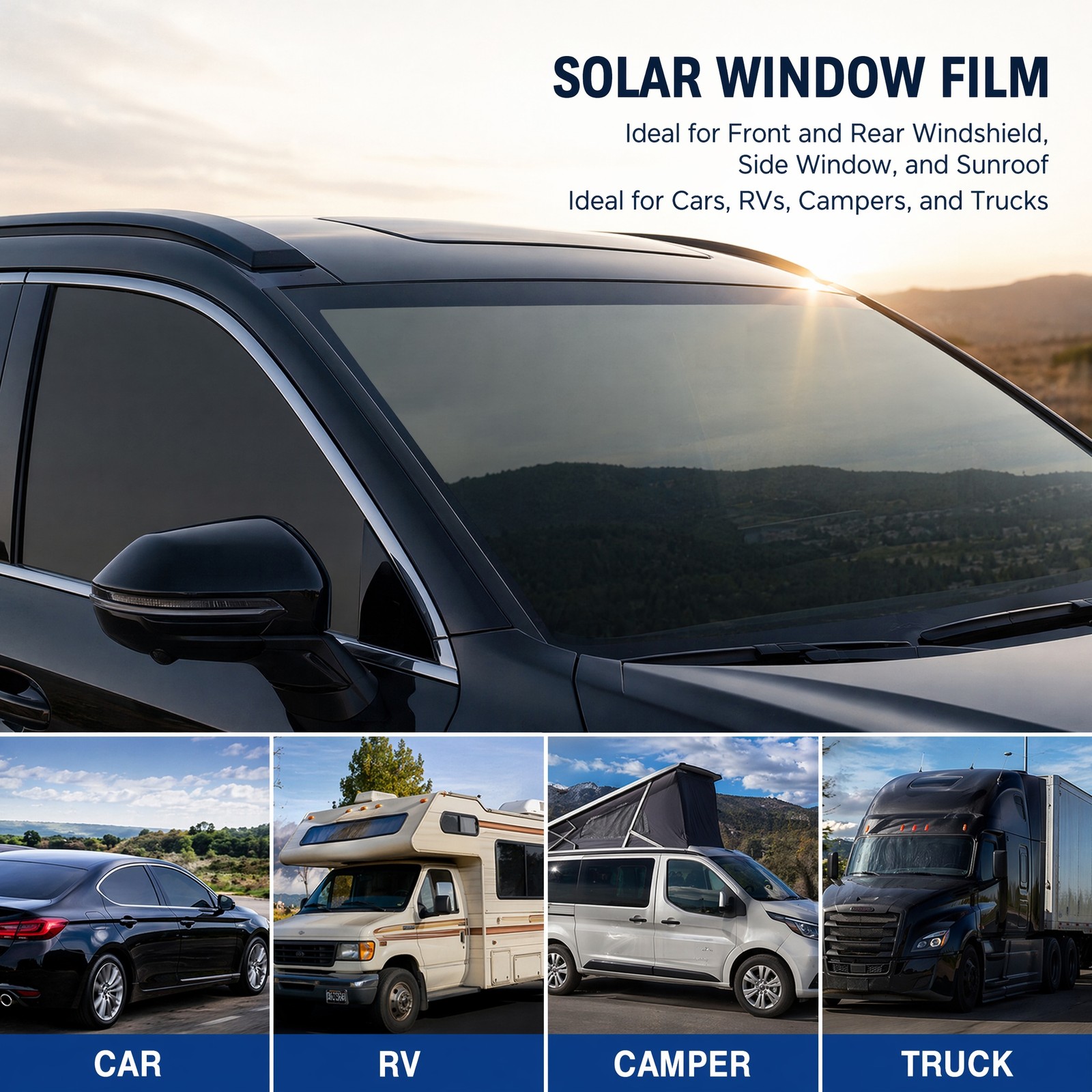 5％ 15% 25% 35% VLT Car Window Tint Film Sun Visor Front Glass Windshield Anti-UV