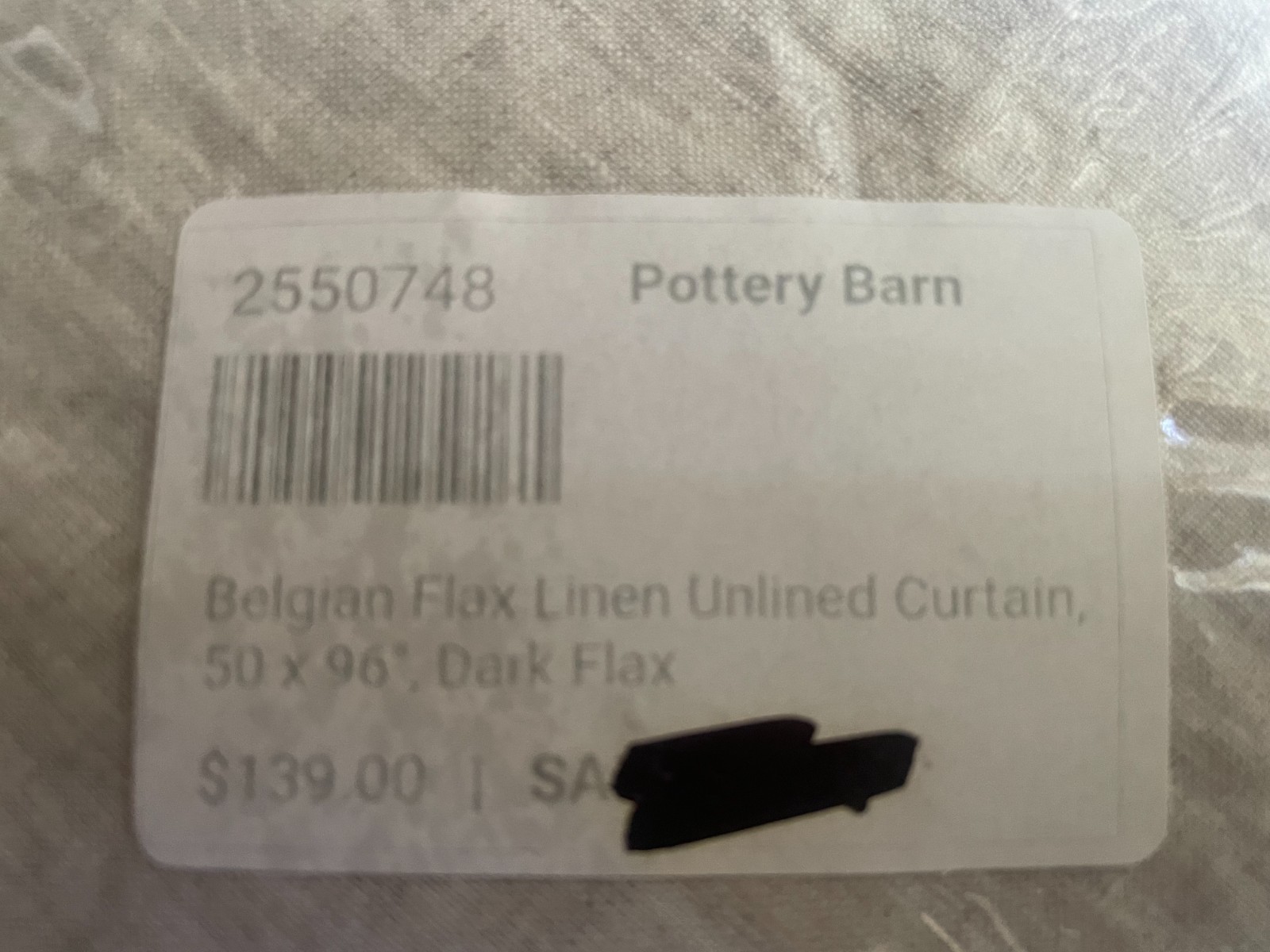 $139 POTTERY BARN Belgian FLAX LINEN Unlined CURTAIN, 50 x 96″, clr Dark Flax