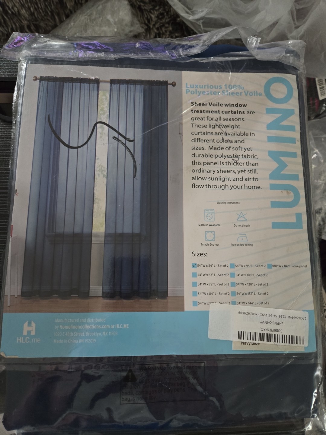 Lumino Polyester Sheer Voile Panels- Set of 2 – HLC.me – Blue – 54×54