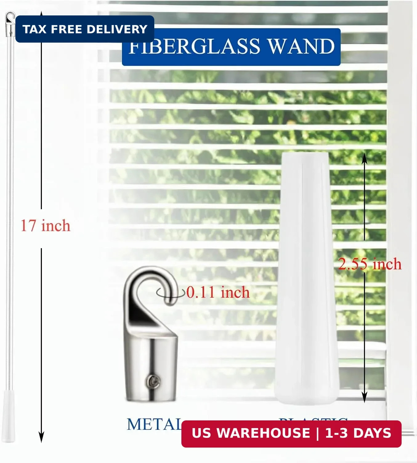 Blind Replacement Wand With Hook – Extension Curtain Pull Fiberglass Wand for Bl