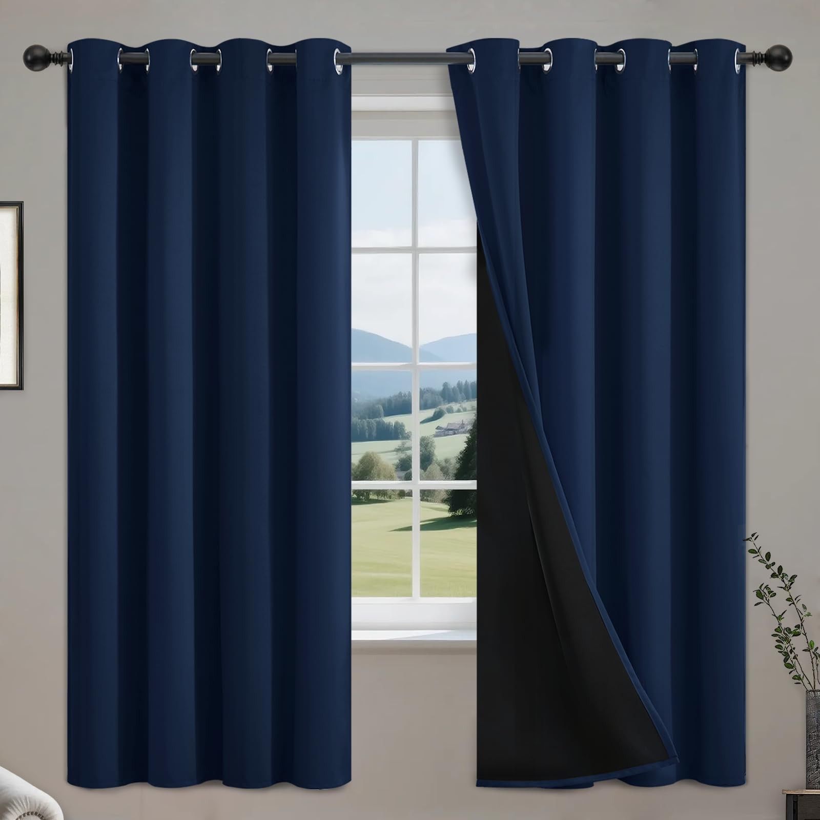 100% Blackout Curtains for Bedroom with Black Liner, Full Light Blocking Ther…