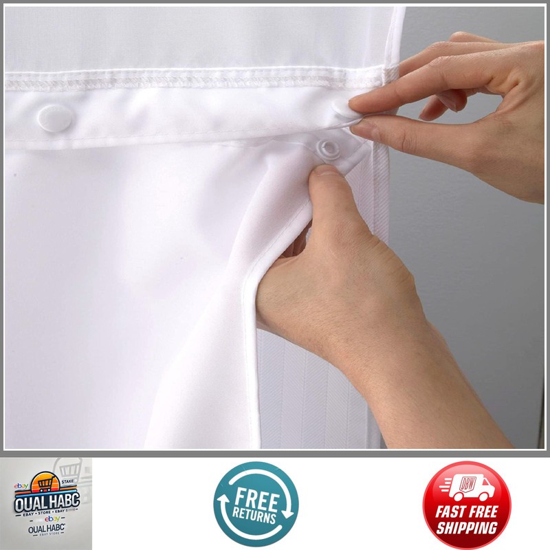 Hookless Snap-In Shower Curtain Liner White 70″x54″ Water Repellent Easy Install