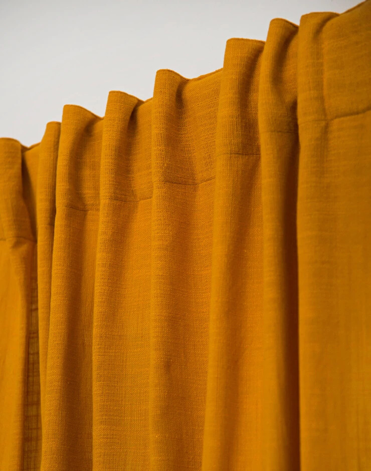 Linen curtain Yellow Mustard Color Living Room two panels Bedroom Curtain Set