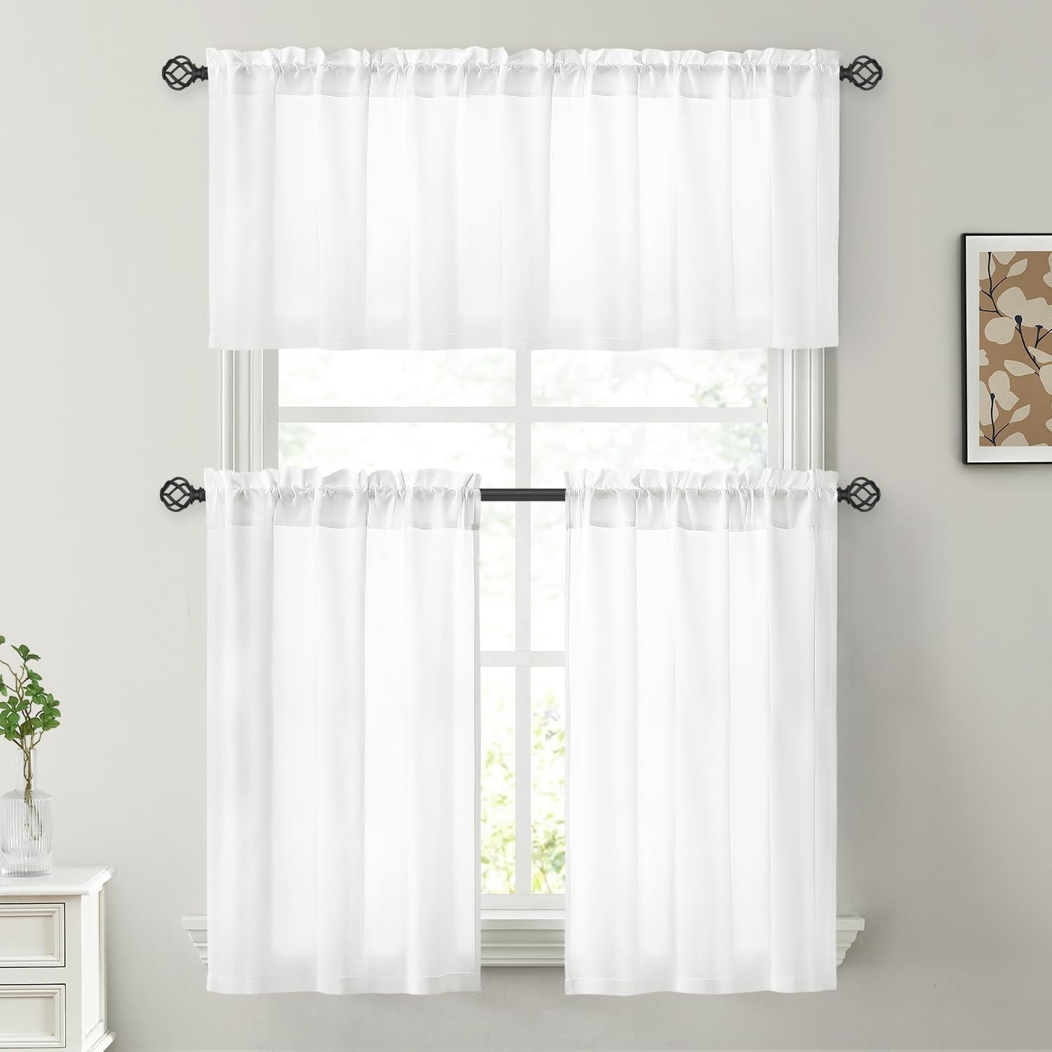 Non-See-Through White Sheer Kitchen Curtains 30 X 24 Inches Long 2 Panels Short