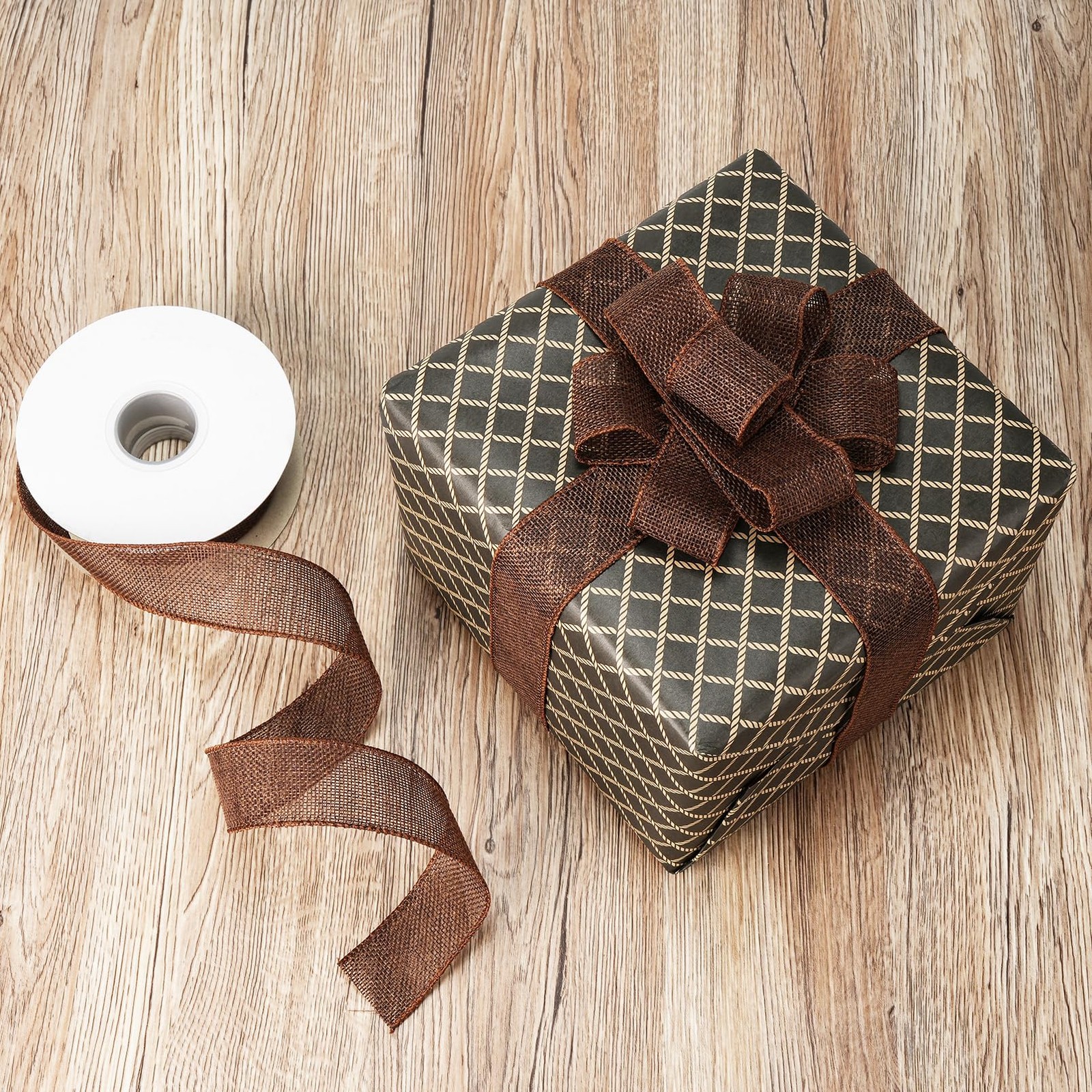 Dark Brown Burlap Wired Ribbon 1.5 Inch x 20 Yards Valentine’s Big Bow